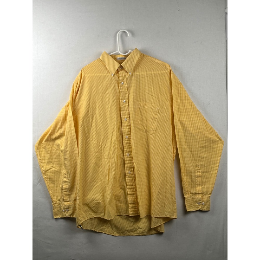 Van‎ Heusen Dress Shirt Mens 18 36/37 Easy Care Gingham Button Down Yellow White